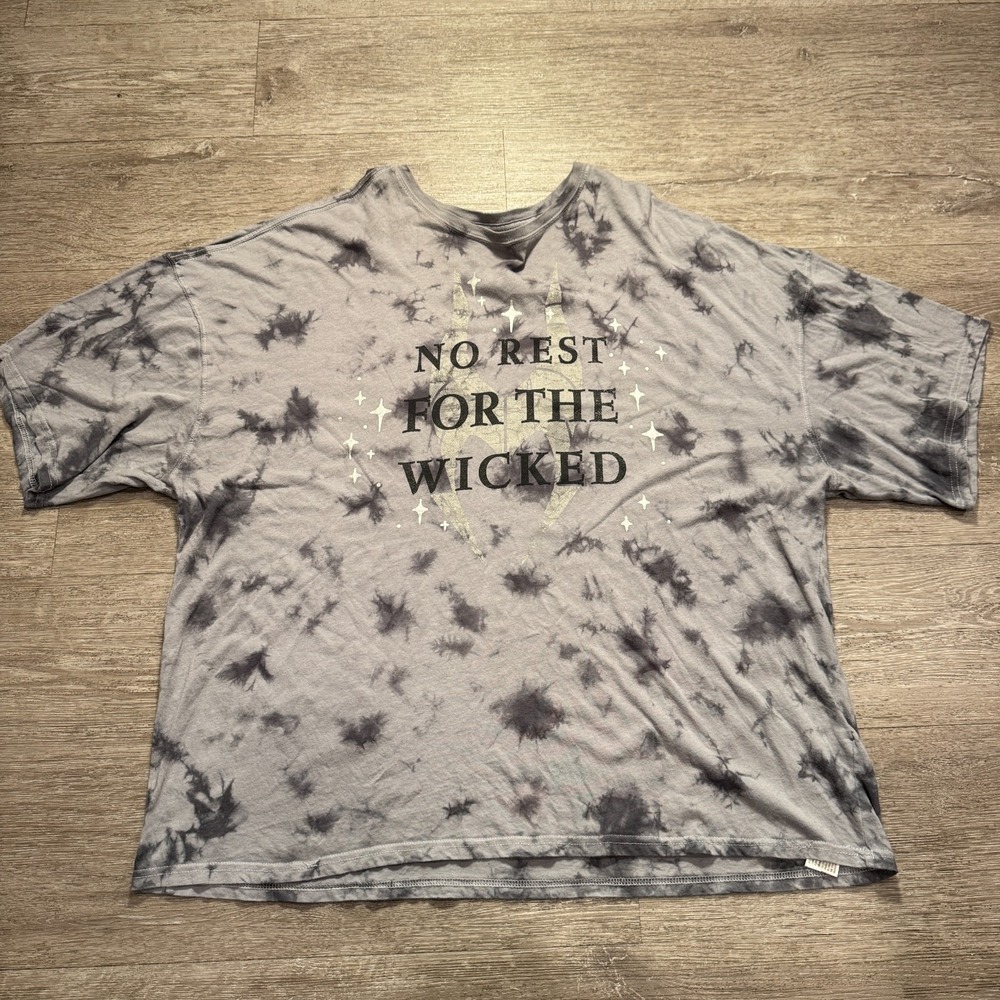 Disney Shirt‎ Adult XXL Gray Tye Dye No rest for the wicked Tee Short Sleeve